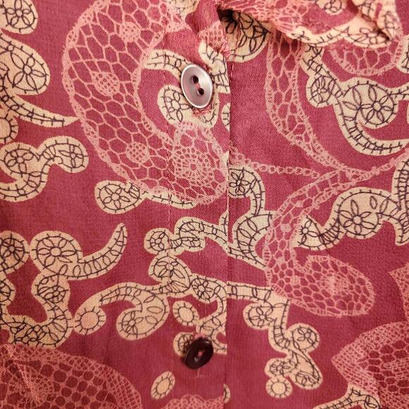 Avenue Top Womens 18 20 Silk Sheer Ruffle Poets Sleeve Romantic Grunge Paisley - Picture 6 of 10